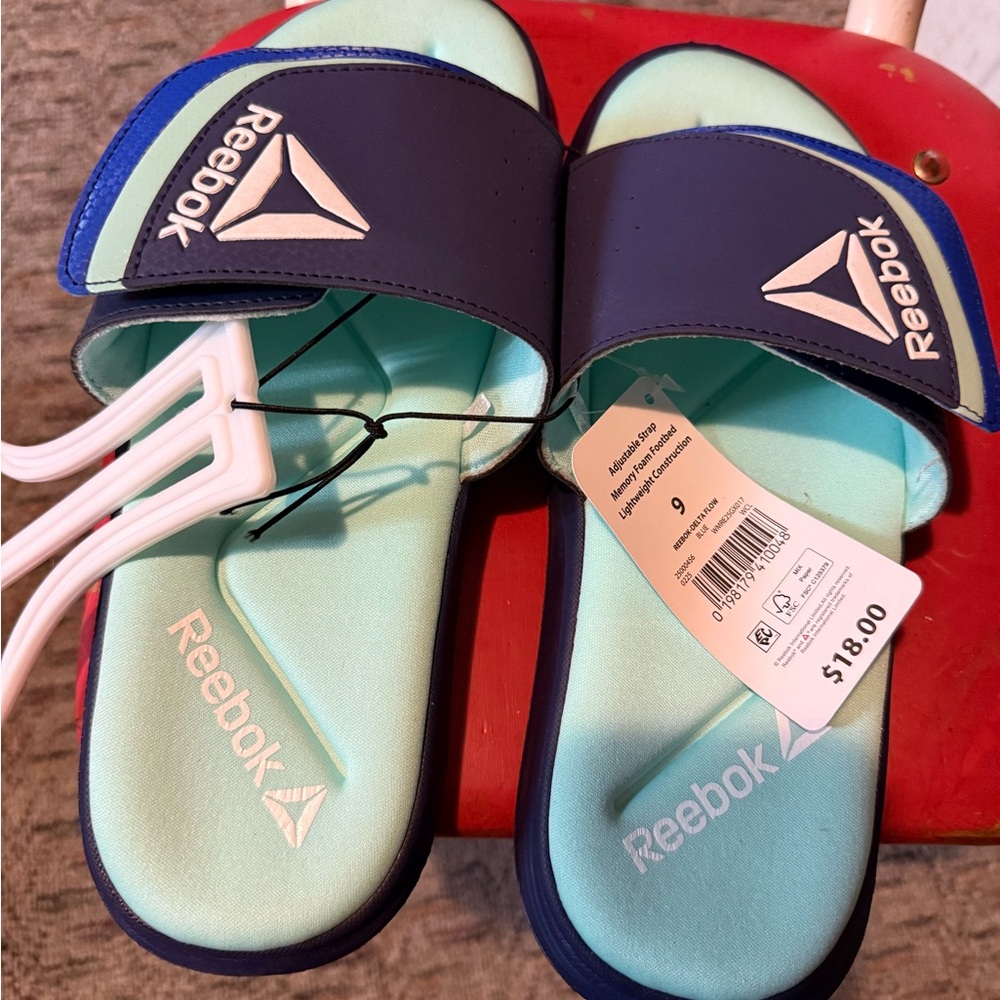 Reebok Navy and Aqua Slide Sandals